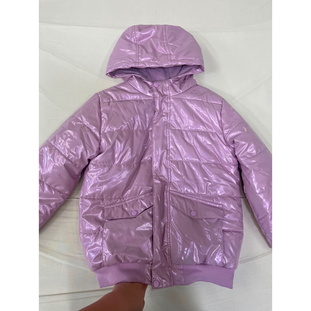 Cat & Jack Girls Lavender Shiny Puffer Jacket Hooded L 10/12